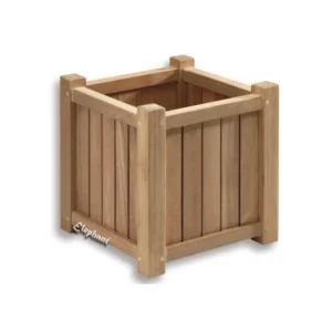 Productfoto van een vierkante bloembak van bangkirai hardhout, 35 x 35 x 35 cm